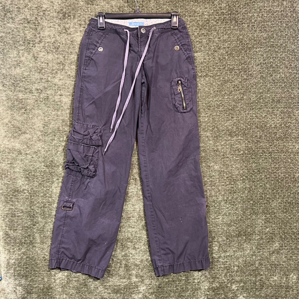 Periscope Cargo Pants Womens 3 Gray Cotton Straight Leg Multi Pocket Drawstring